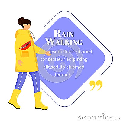 Rain walking flat color vector character quote Vector Illustration