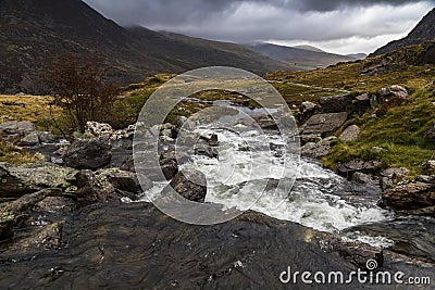 Water running off the Glyderau mountains Stock Photo