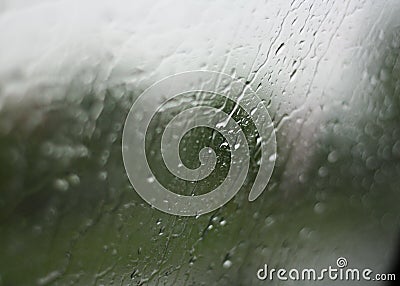 Rain on the window of the car - close of water Stock Photo