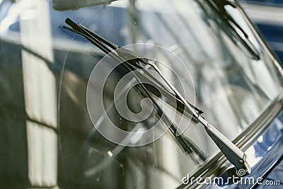 Rain wiper windshield vintage car Stock Photo