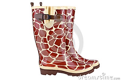 Rainboots with giraffe pattern Stock Photo