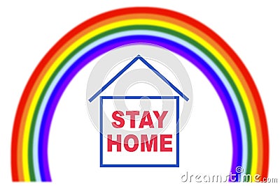 Rainbow above house during Covid-19. quarantine at home. Stay at home social media campaign for coronavirus prevention Stock Photo