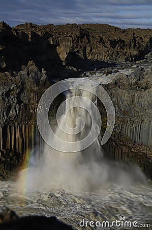 Rainbow at Aldeyiarfoss waterfall, Iceland Stock Photo