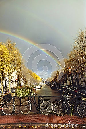 Rainbow in Amsterdam Stock Photo