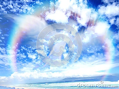 Rainbow angel over the sea Stock Photo