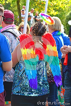 A rainbow angel at the Reading Pride Parade 2019 at Forbury Gardens Editorial Stock Photo