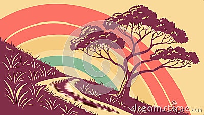 Rainbow arching over trees, colorful nature scene vector design Generative AI Vector Illustration