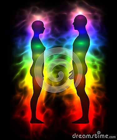 Rainbow aura - silhouette of woman and man