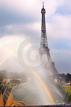 Rainbow on the background of the Eiffel Tower, Paris Stock Photo