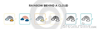 Rainbow behind a cloud vector icon in 6 different modern styles. Black, two colored rainbow behind a cloud icons designed in Vector Illustration