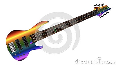 Rainbow Big Neck Bass Guitar Vector Illustration