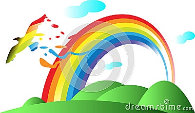 Rainbow and bird Vector Illustration