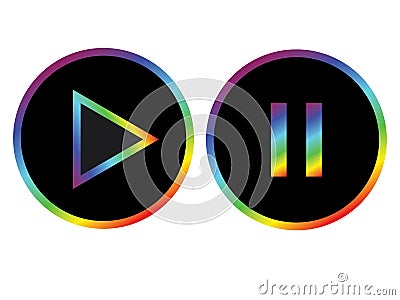 Rainbow black play pause button icon vector Vector Illustration