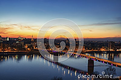 Rainbow bridge in Novi Sad, Serbia at night Stock Photo