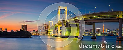 Rainbow Bridge Panorama in Tokyo. Stock Photo