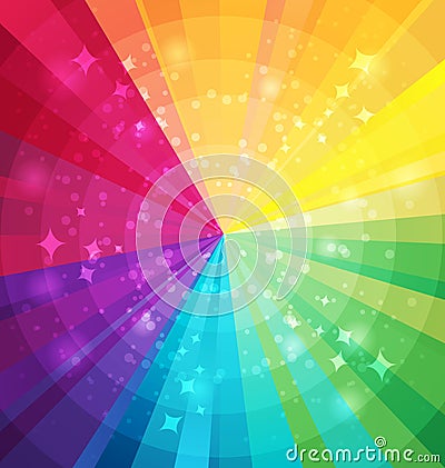 Rainbow bright background with rays Vector Illustration