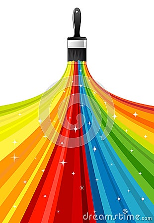 Rainbow brush with stars Vector Illustration