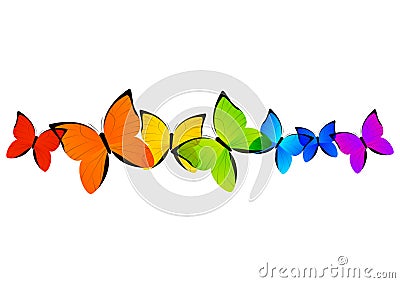 Rainbow butterflies border Vector Illustration