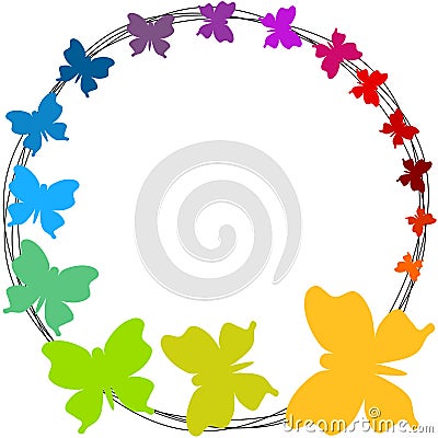 Rainbow Butterflies Round Border Frame Stock Photo