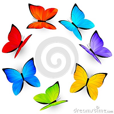 Rainbow butterflies on white Vector Illustration