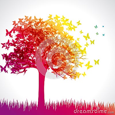 Rainbow butterfly tree Vector Illustration