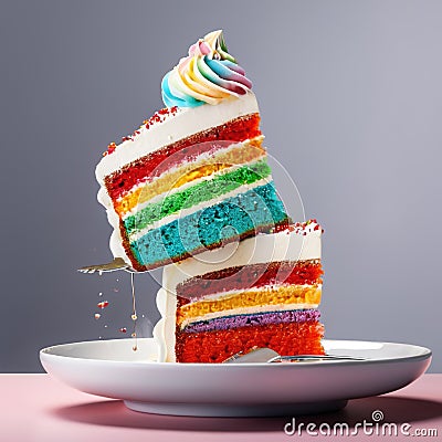 Rainbow cake, colorful multicolored bright dessert, fun for parties and kids Stock Photo