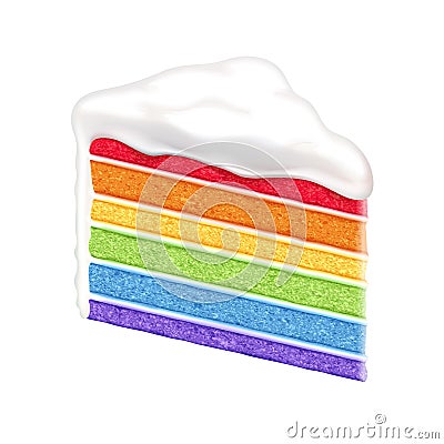 Rainbow cake slice on white background. Vector Illustration
