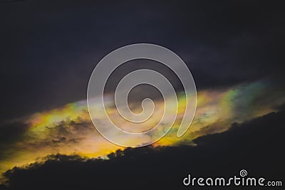 elestial Kaleidoscope: Rainbow Cloud Iridescence on a Nature Background Stock Photo