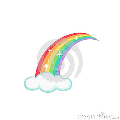 Sparkling Rainbow With Clouds On White Background Vector Illustration