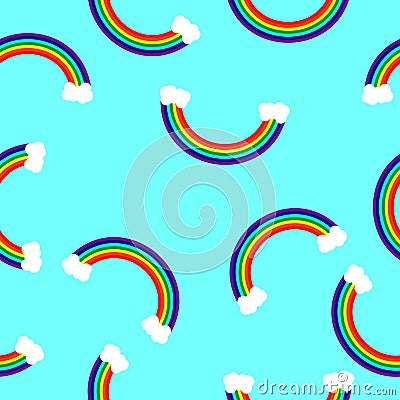 Rainbow with clouds on a blue background in a random order Vector Illustration