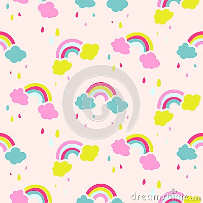 Rainbow and clouds cute baby seamless vector pattern. Vector Illustration