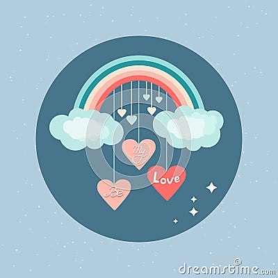 Rainbow Clouds and Hearts. Ð¡ute and romantic pictogram in circle. Story highlights circle icons. Trendy cute elements Love and Vector Illustration