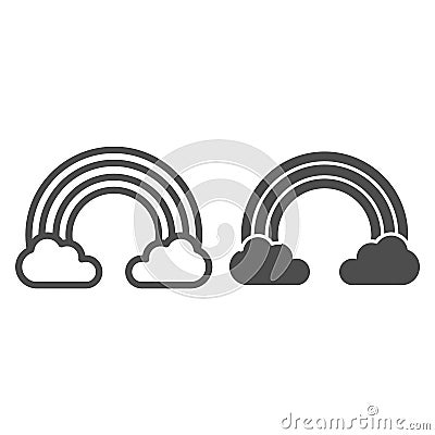 Rainbow in clouds line and glyph icon. Sky vector illustration isolated on white. Nature outline style design, designed Vector Illustration