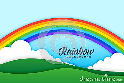 Rainbow clouds and meadows background design scene Vector Illustration