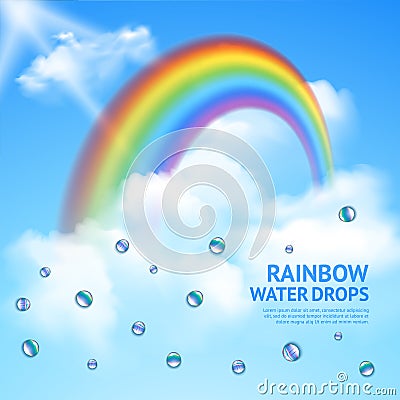 Rainbow In Clouds Realistic Poster Vector Illustration