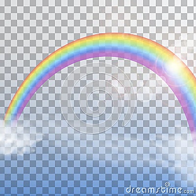 Rainbow with clouds on transparent background . Cartoon Illustration