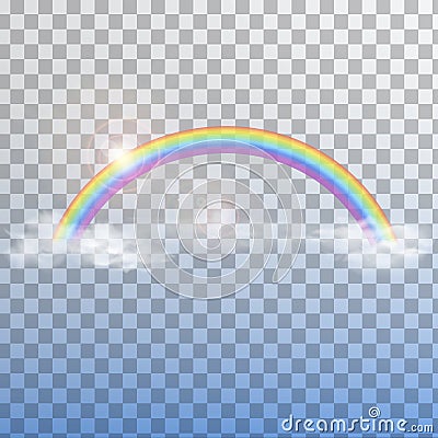 Rainbow with clouds on transparent background . Cartoon Illustration