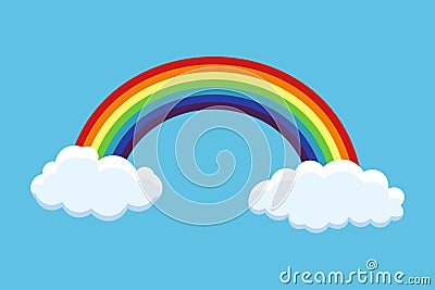 Rainbow with clouds vector illustration isolated on blue background Vector Illustration