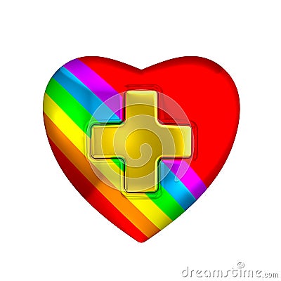 Rainbow heart medical gold cross sign Stock Photo