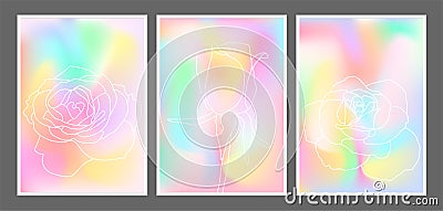 Rainbow Color Roses Abstract Wall Art Vector Illustration