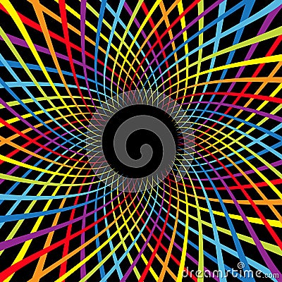 Rainbow color spiral flower speed. Colorful swirl movement bright line set. Circle glowing template. Sunburst, starburst shape. Bl Vector Illustration