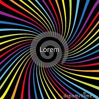 Rainbow color spiral speed. Colorful swirl movement bright line set. Circle text template. Black abstract background. Flat design. Vector Illustration