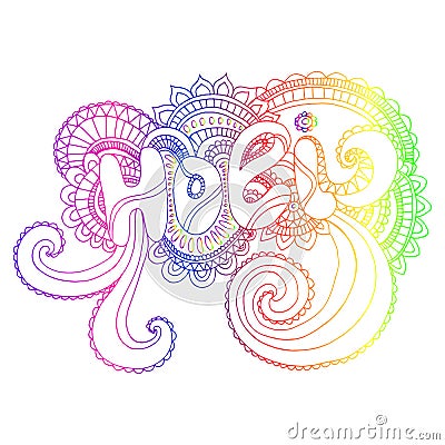 Rainbow color word Holi mandala,to the Indian holiday. Vector Illustration