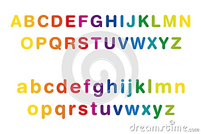 Rainbow colored alphabet, upper and lower case, in a row Vector Illustration