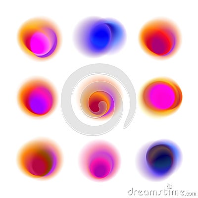 Rainbow colored collection of blurred round spots on white background. Set of gradient circles of vibrant colors. Red, pink, purpl Vector Illustration
