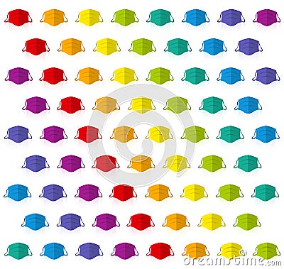 Rainbow Colored Face Masks Colorful Background Mask Set Vector Illustration