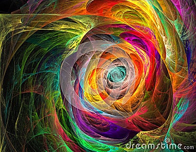 Rainbow colored fractal chaos spiral and twist, like a Stock Photo