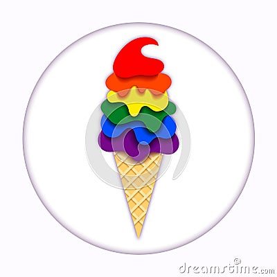 Rainbow colored ice cream icon. Vector Illustration