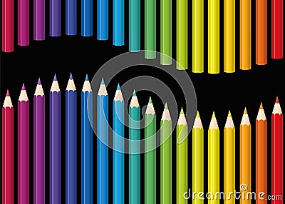 Rainbow Colored Pencils Seamless Wave Black Vector Illustration