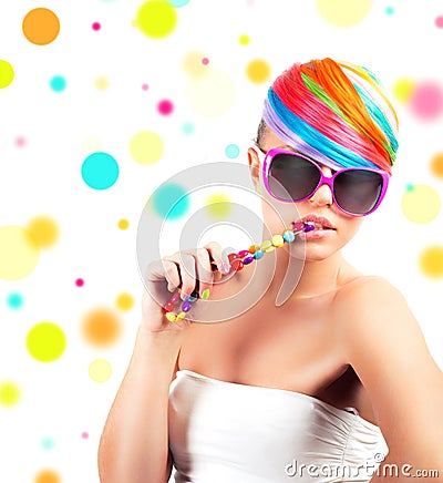 Rainbow colorful fashion makeup Stock Photo